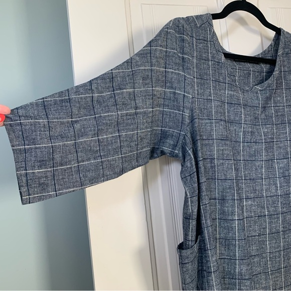 Tancredi & Morgen Blue/White Grid Check Chambray Garden Dress Sz M/L - Picture 4 of 6